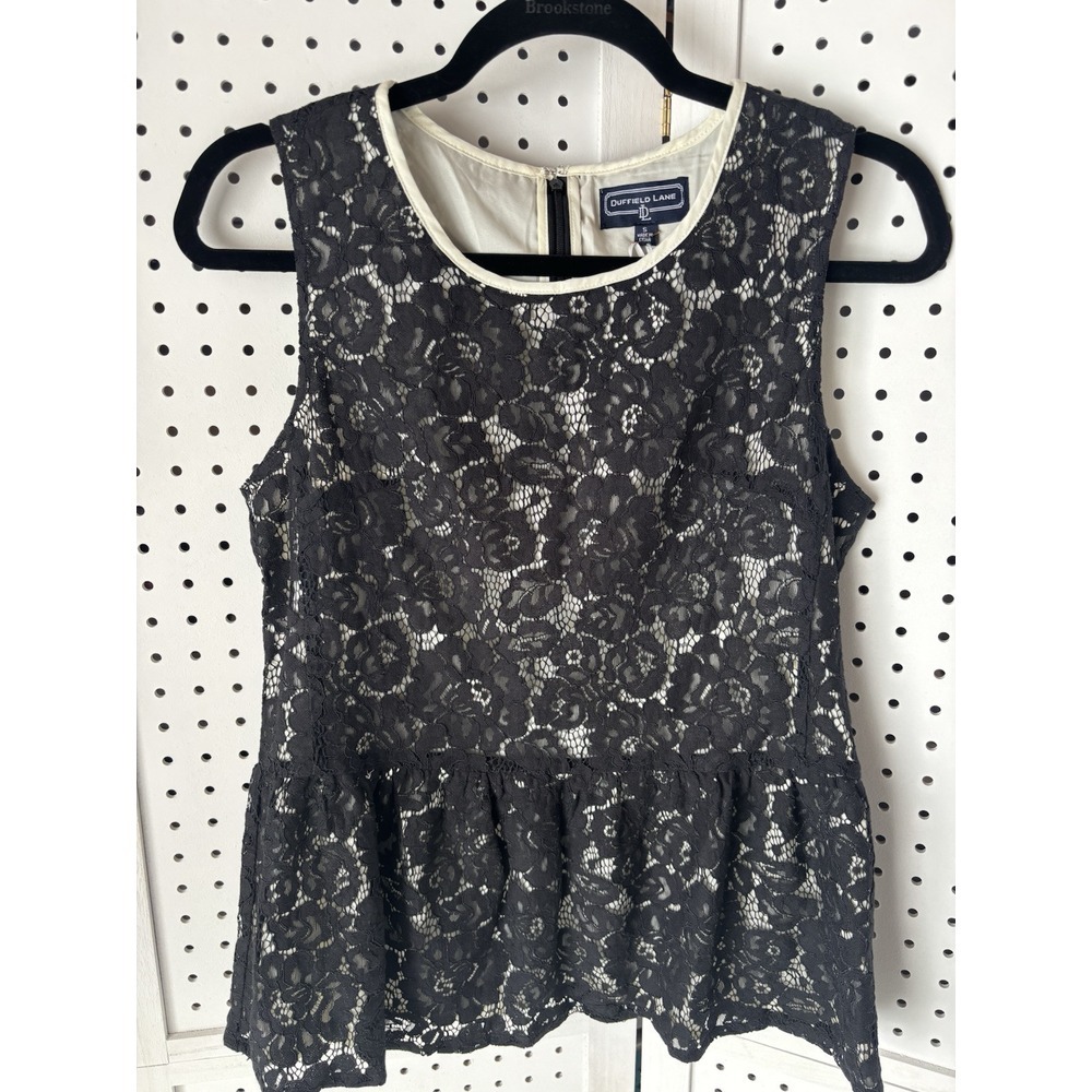 NWT Duffield Lane Black Lace Overlay Babydoll Tank Sleeveless Blouse Size Small